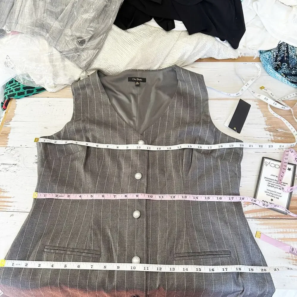 City Studios Juniors' Metallic-Striped Faux-Pearl-Button V-Neck Jacket Dress